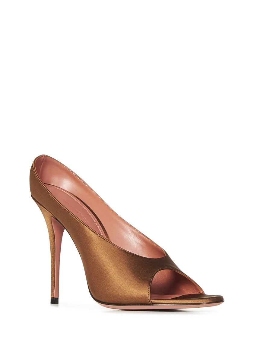 Amina Muaddi Mocha Satin Stiletto Sandals With Open Toe