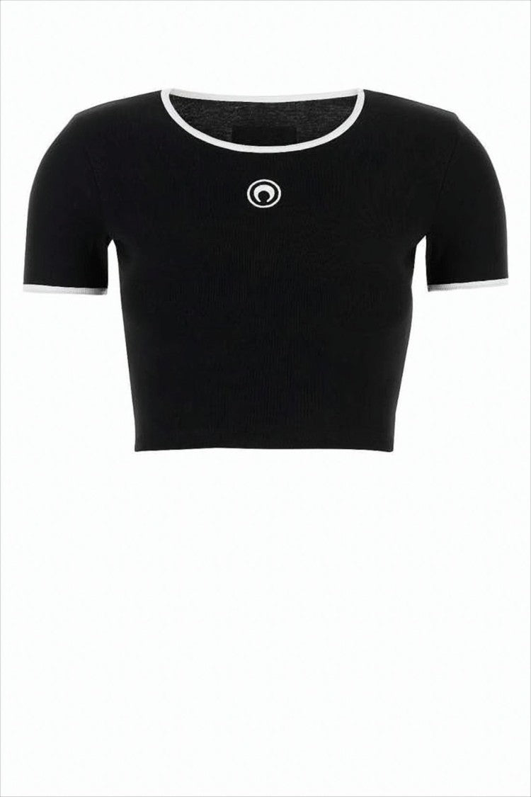 Marine Serre Cropped Fitted Short-Sleeve Top With Contrast Trim