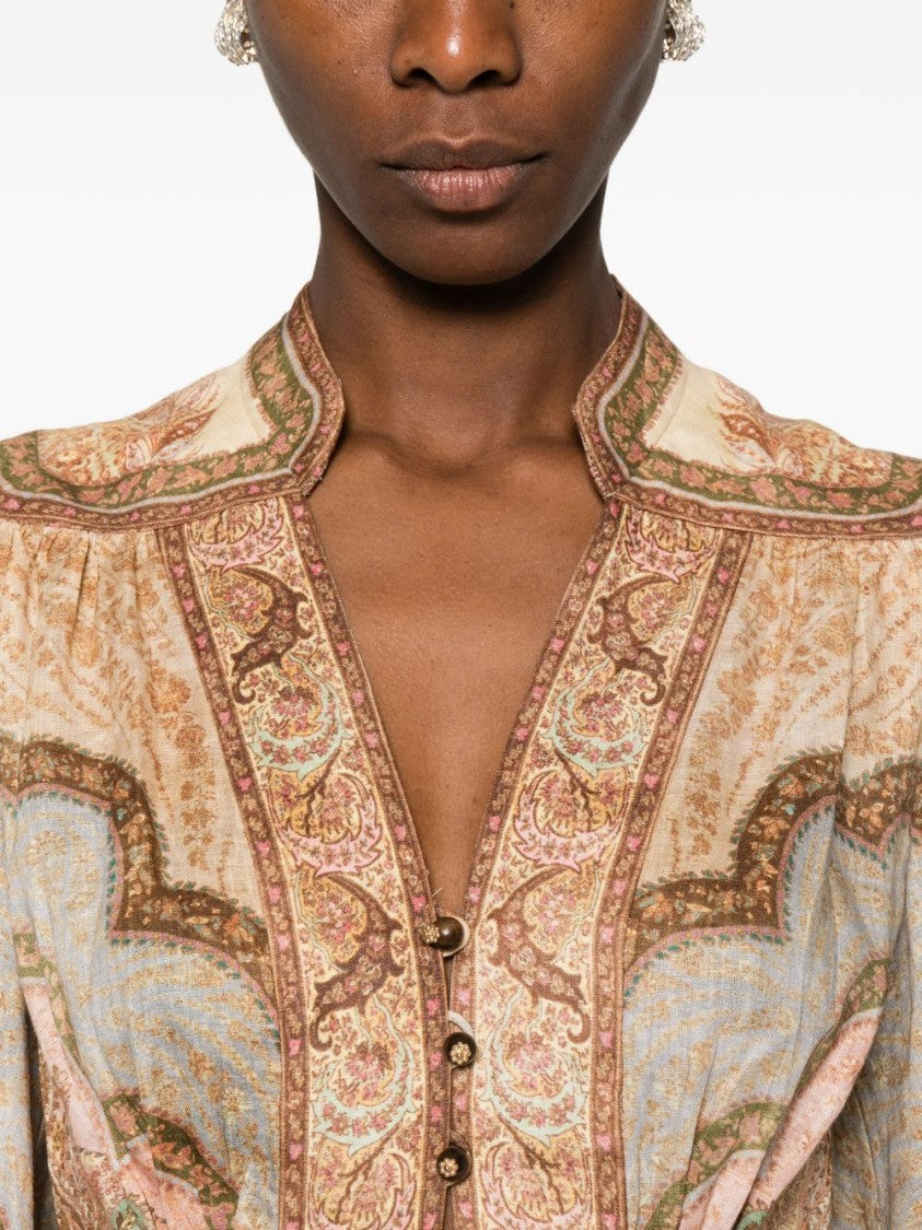Zimmermann Paisley-Inspired Midi Dress With Puffed Sleeves