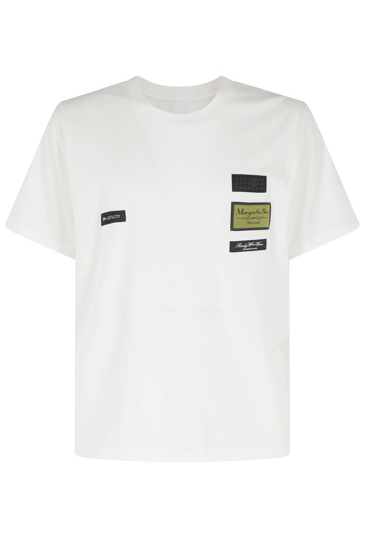 Mm6 By Maison Margiela White Patch Logo-Patch Short-Sleeve Cotton T-Shirt