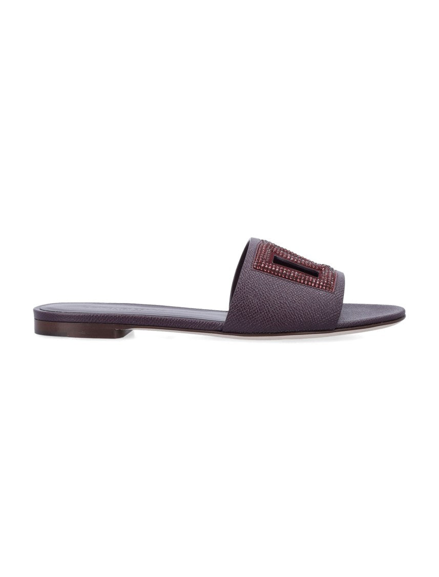 Dolce & Gabbana Dauphine Calf Leather Crystal Slides
