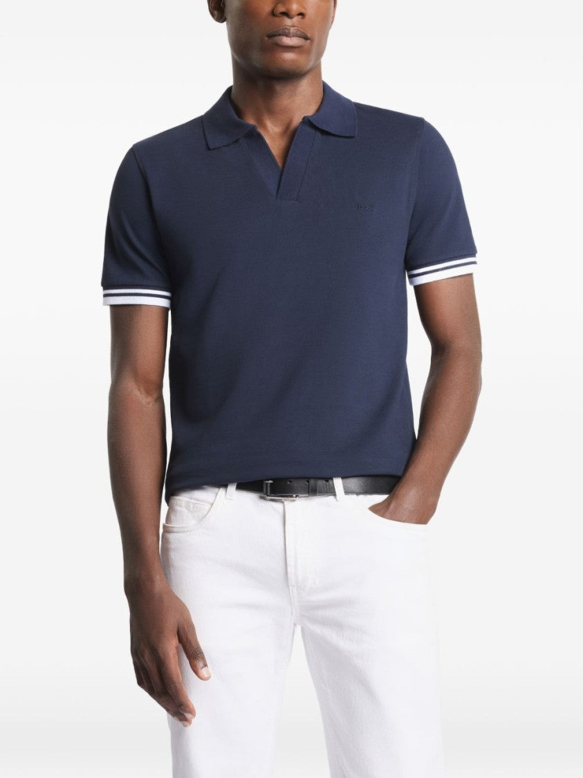 Fay Dark Blue Piqued Striped Polo Shirt