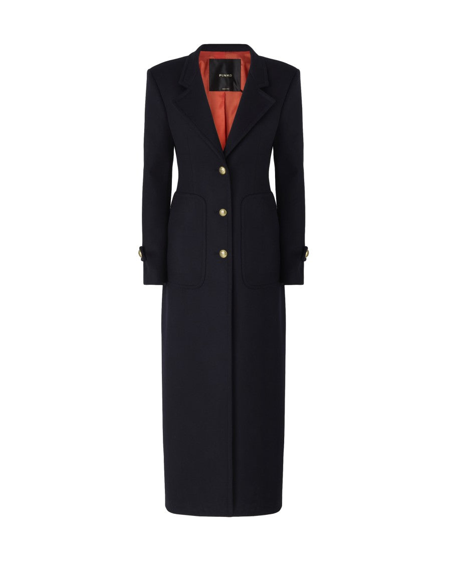 Pinko Navy Blue Wool Cashmere Coat