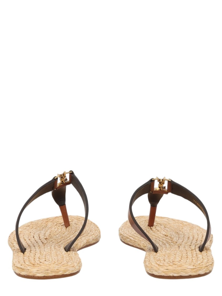 Saint Laurent Babylone Woven Flat Leather Sandals