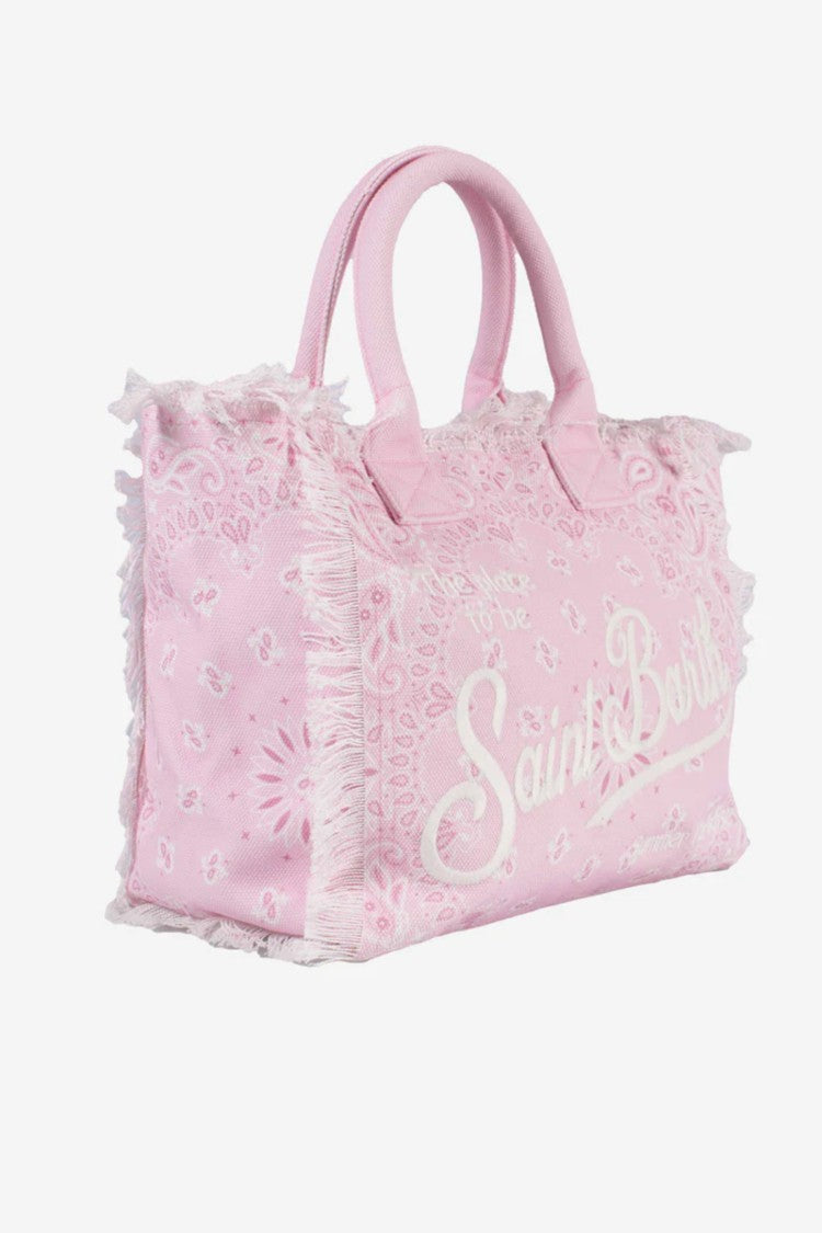 Mc2 Saint Barth Bandana-Inspired Pink Tote Bag With Fringed Edges