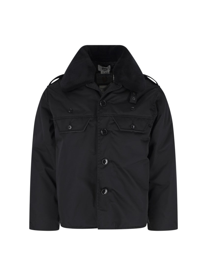 Junya Watanabe Black Military Faux Fur Collar Padded Shirt Jacket