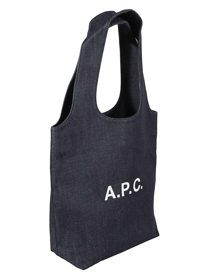 A.P.C. Ninon Medium Navy Blue Tote Bag With Contrast Logo