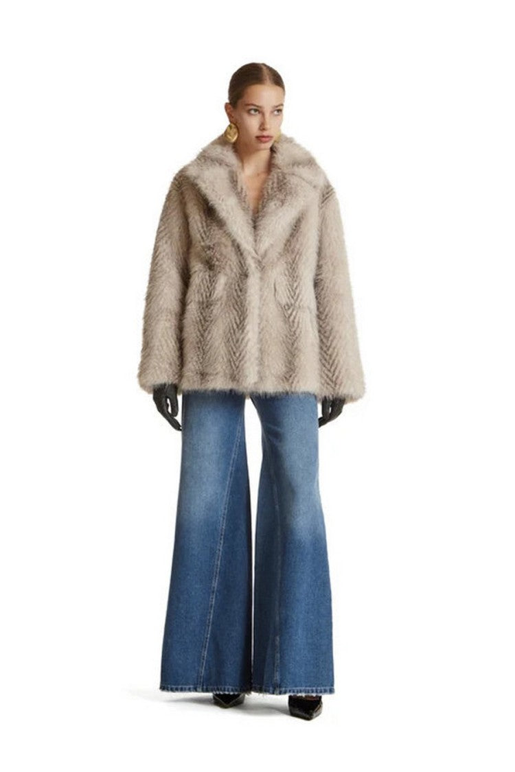 Simona Corsellini Multicolor Polyester-Viscose Blend Chevron Faux-Fur Jacket