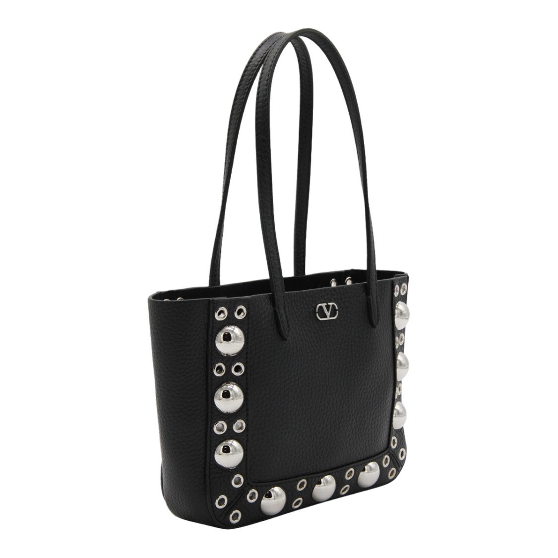 Valentino Garavani Structured Black Tote Bag With Pebbled Texture