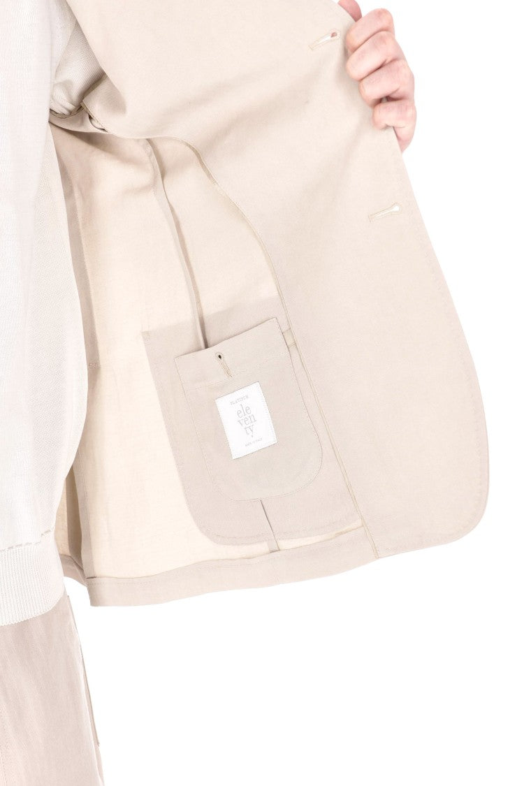 Eleventy Beige Mao Band Collar Lyocell-Linen Jacket
