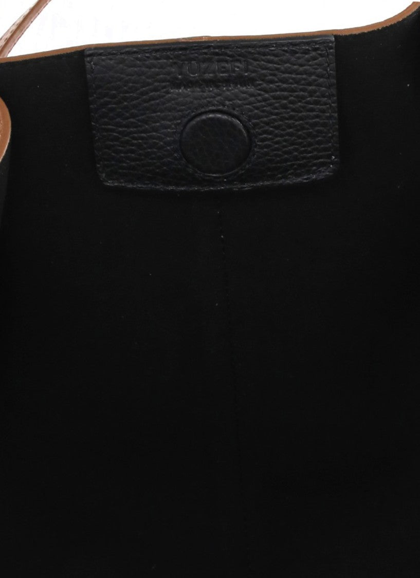 Yuzefi Winged Pebbled Leather Tote With Golden Logo