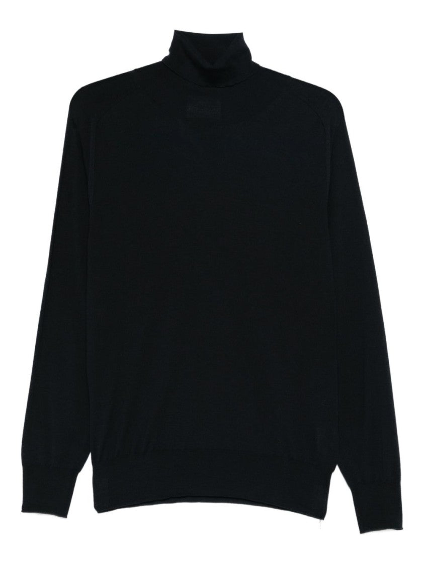 Fumagalli Fitted Black Turtleneck Sweater In Fine Merino Wool