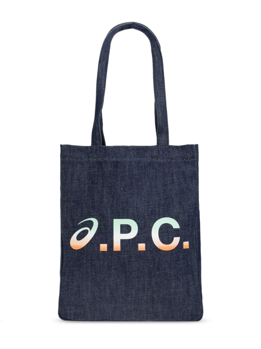 A.P.C. Blue Lou Gradient Logo Cotton Tote Bag