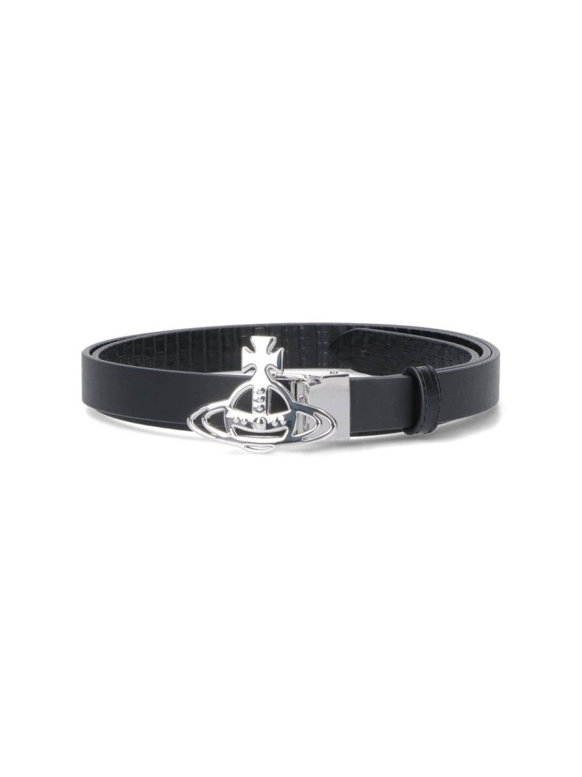 Vivienne Westwood Reversible Crocodile Print And Black Leather Belt