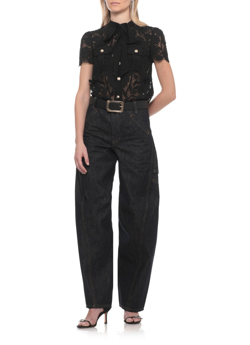 Self-Portrait Black Lace Bow Collar Blouse