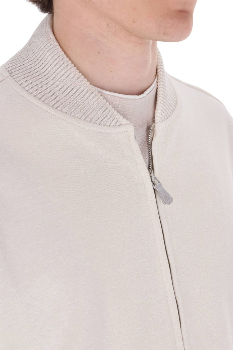 Eleventy Sabbia White Cotton-Linen Zip Jacket