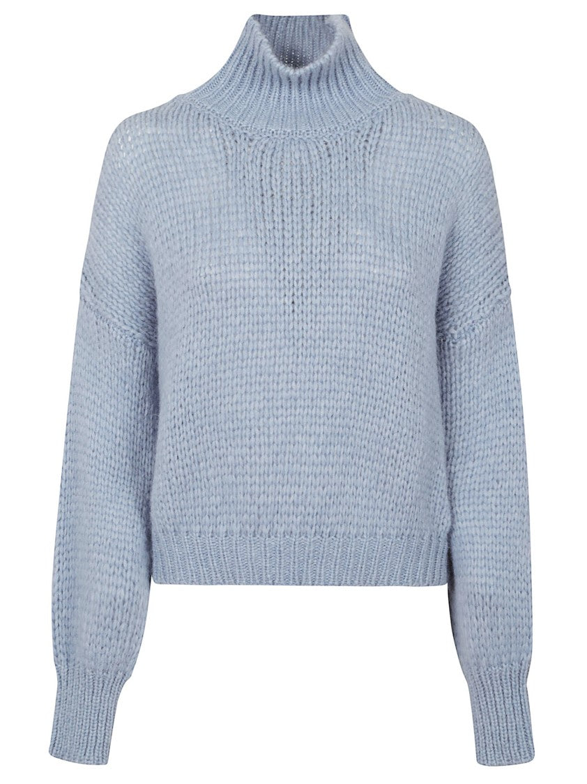 Roberto Collina Light Blue Boxy Fit Turtleneck Sweater With Ribbed Detailing