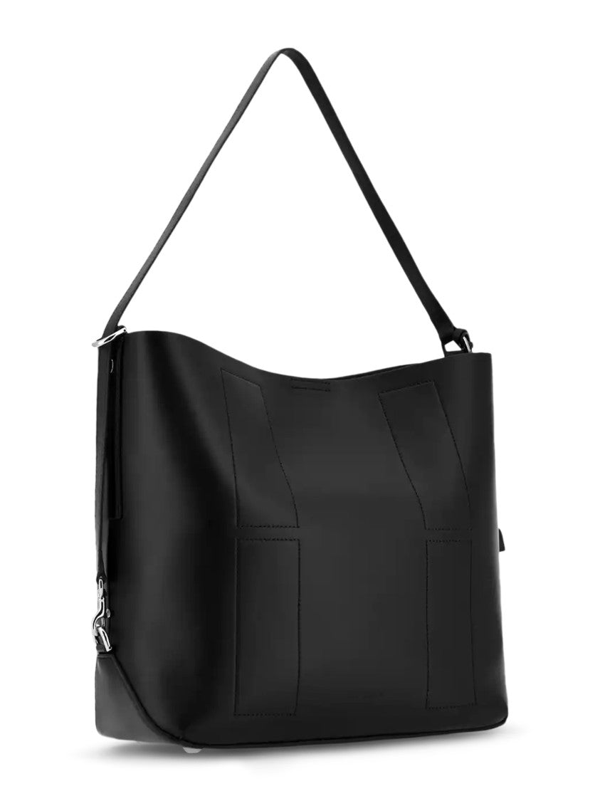 Hogan Black Leather Tote Bag With Design