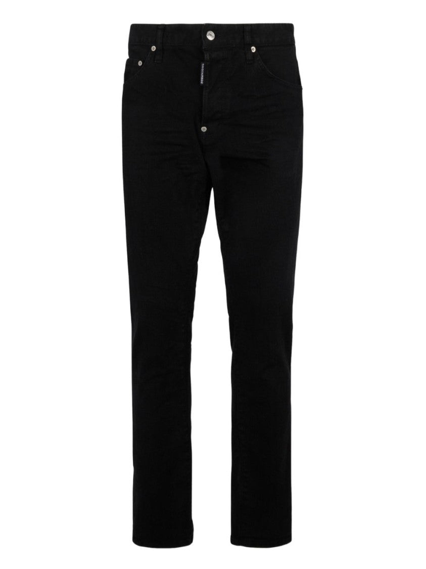 Dsquared2 Garment-Dyed Black Pants With Five-Pocket Design And Subtle Branding