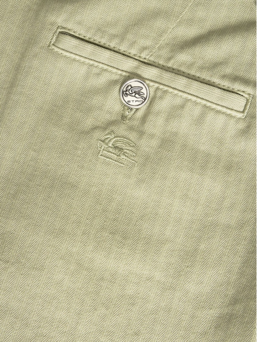 Etro High-Waisted Cotton Herringbone Texture Shorts