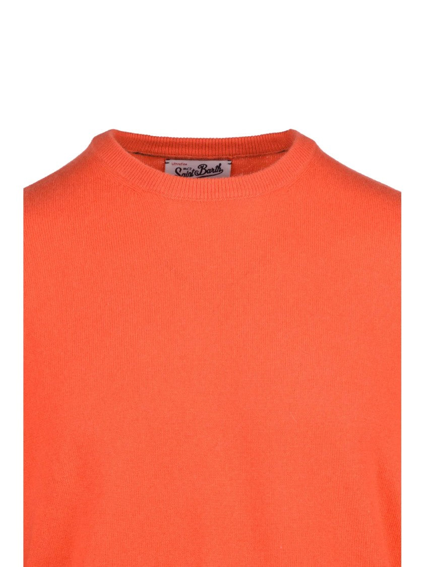 Mc2 Saint Barth Orange Extrafine Merino Wool-Cashmere Crewneck Sweater
