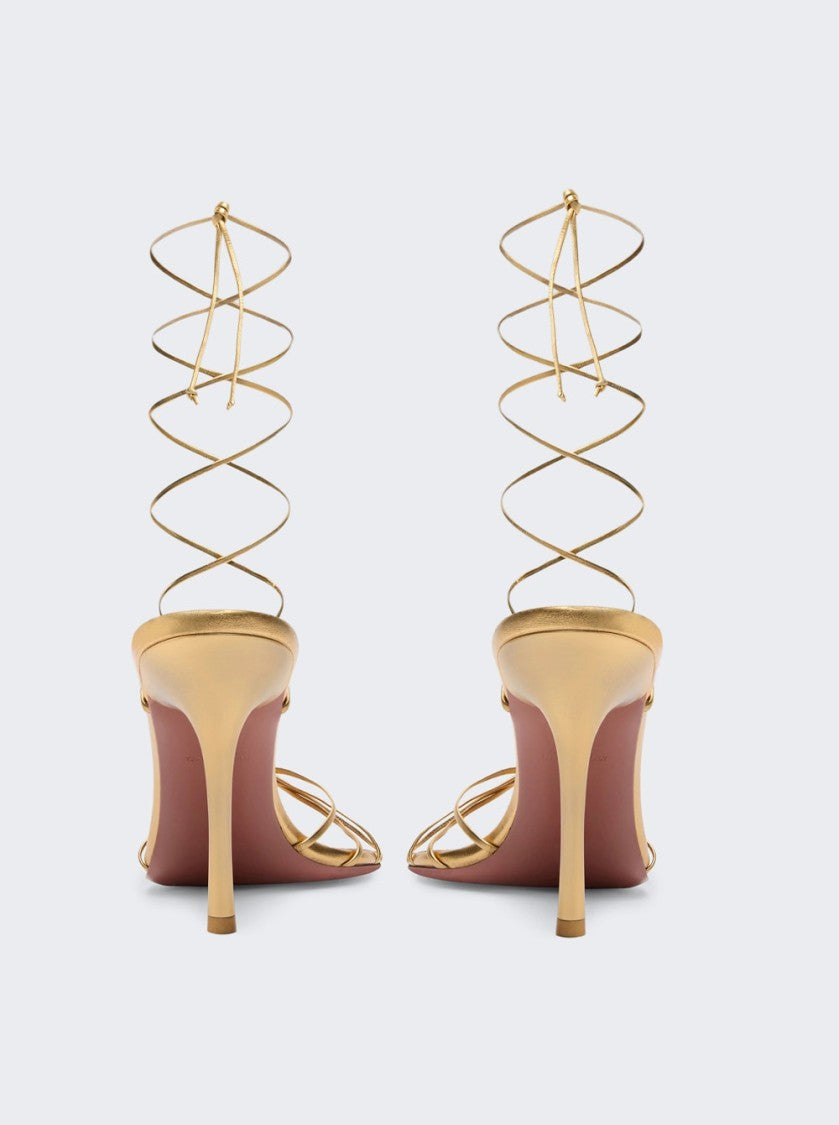 Amina Muaddi Lori Lace Up Sandals Metallic Gold Leather