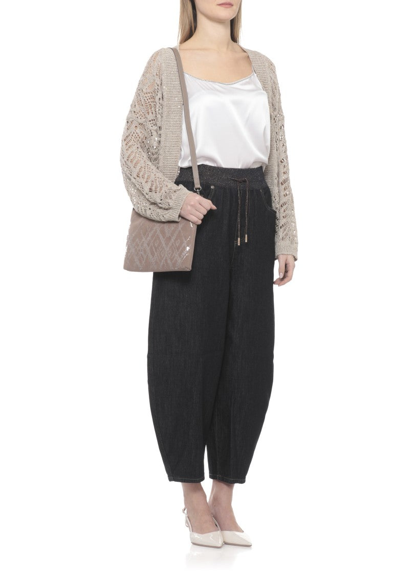 Panicale Rectangular Leather Pochette With Sequins Detailing