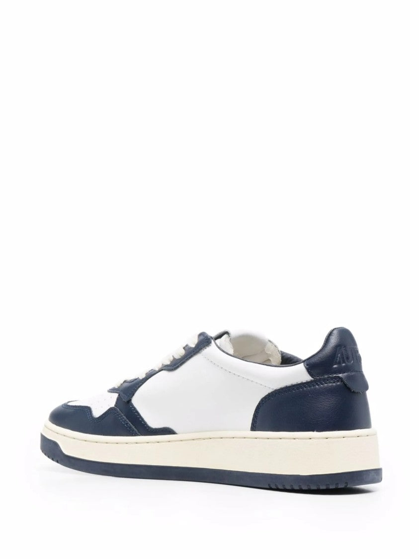 Autry Navy Medalist Low Leather Overlays Sneakers