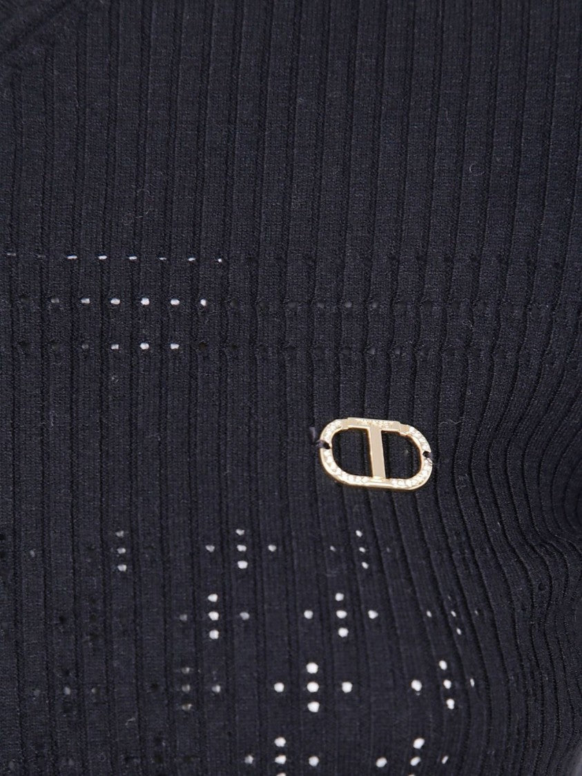 Twin-Set Fitted Black Sweater With Ribbed Texture