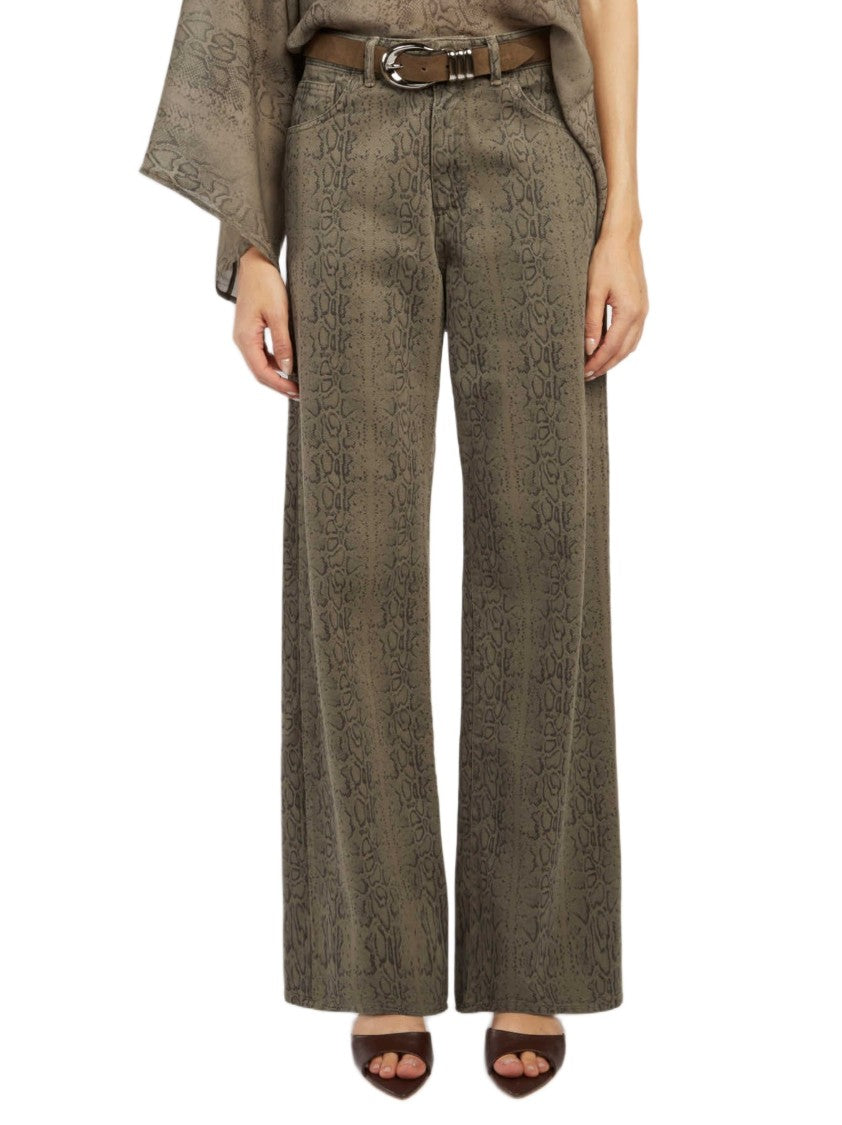 Federica Tosi Wide-Leg Trousers In Lightweight Denim With Subtle Snake Print