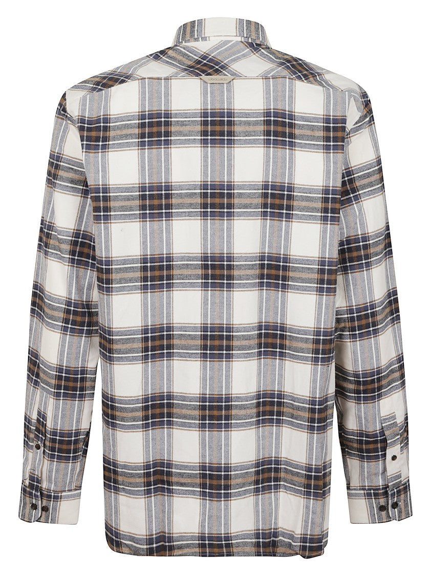 Woolrich Cream-Blue Tartan Cotton Flannel Shirt With Mother-Of-Pearl Buttons