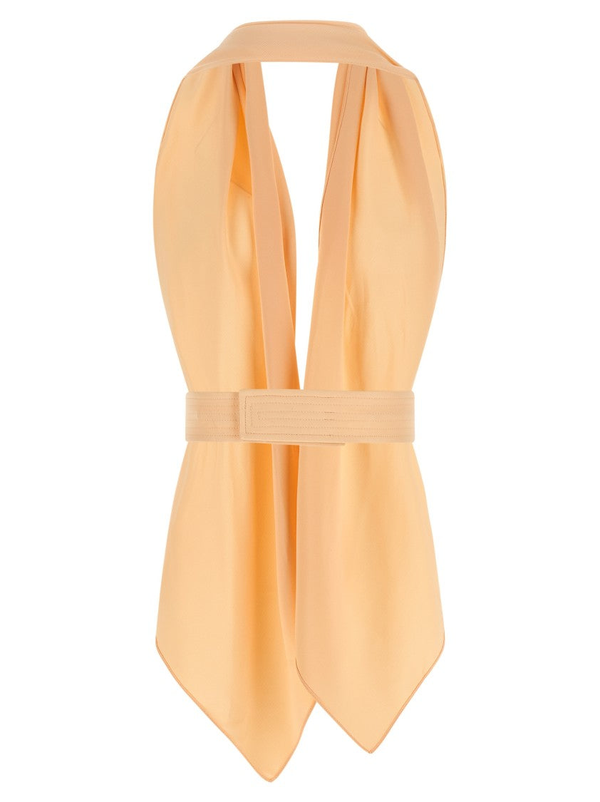 Alberta Ferretti Viscose Twill Top With Scarf-Effect And Belted Waist