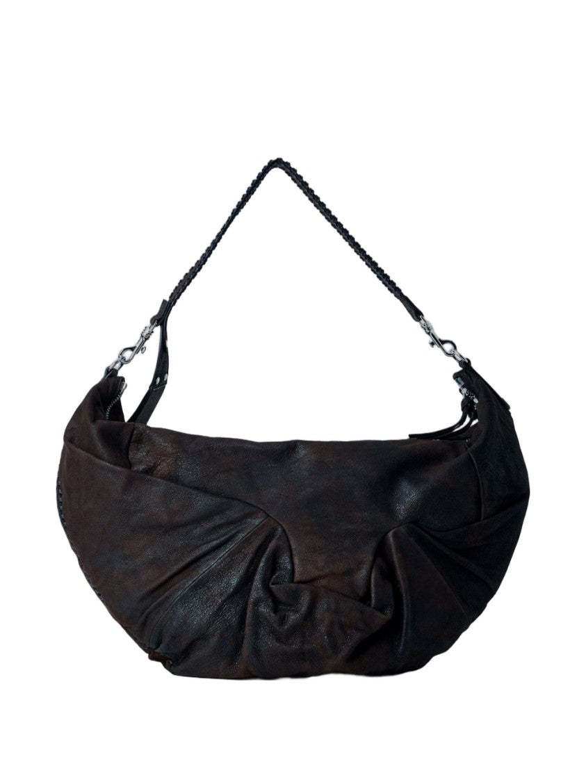 Vivienne Westwood Brown Slouchy Gathered Leather Crescent Bag