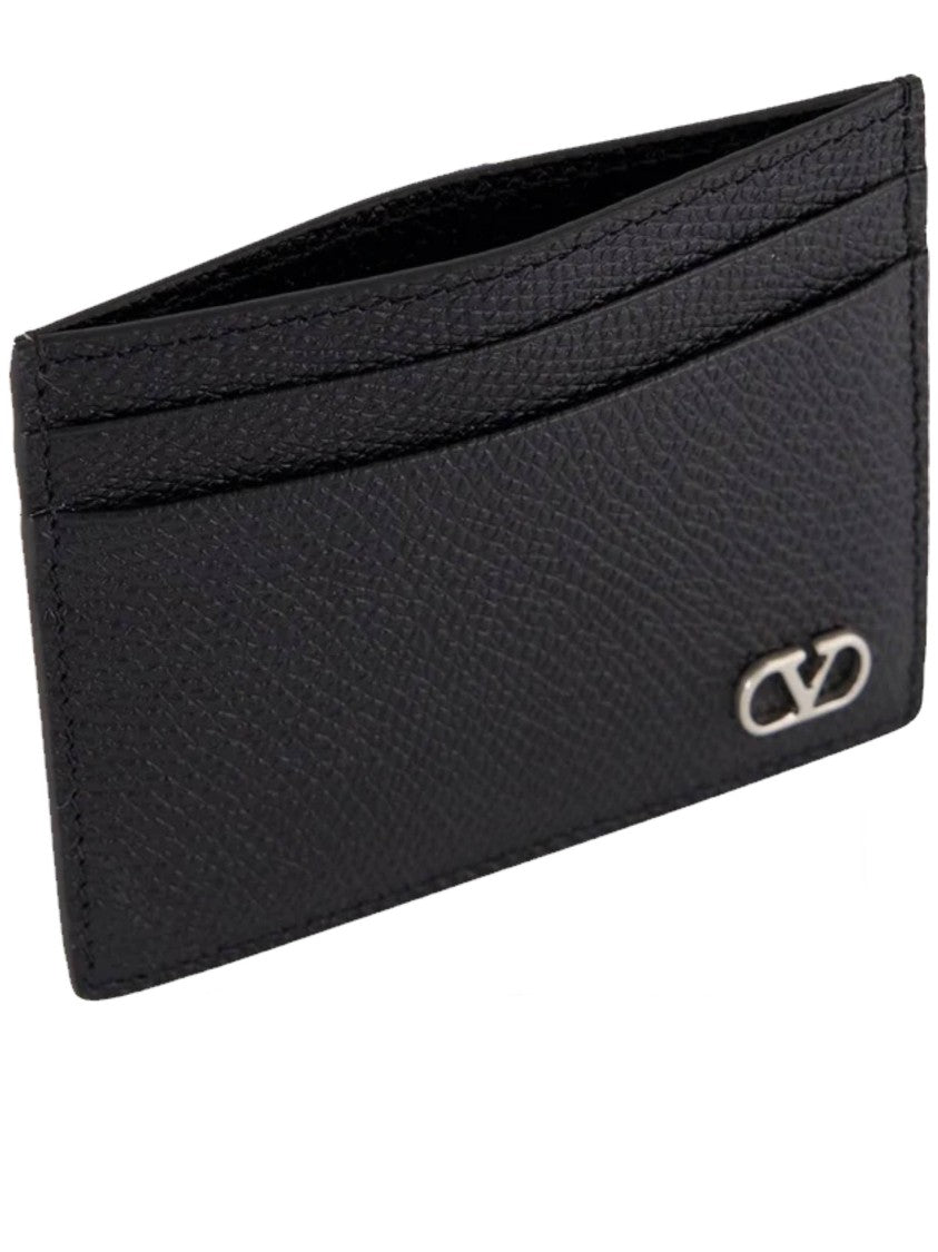 Valentino Card Holder Vlogo Textured Leather Case