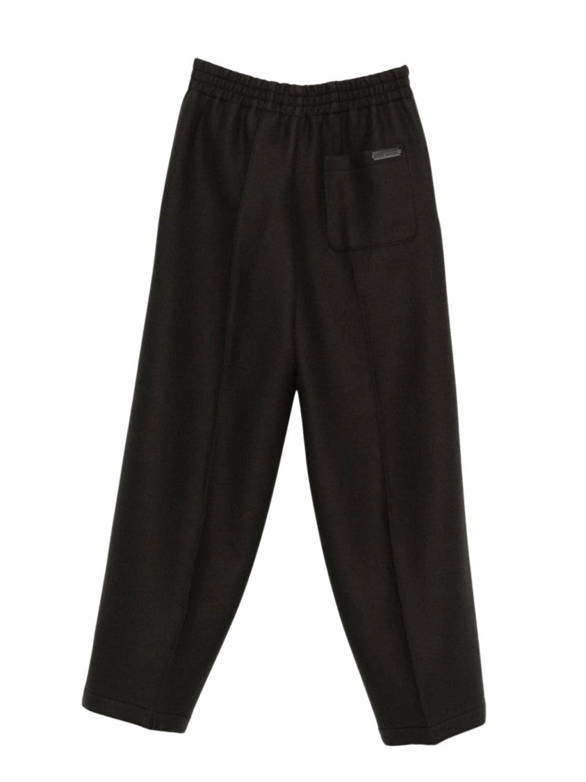 Ami Paris Wide-Leg Wool Trousers With Elastic Waistband And Subtle Label Detail