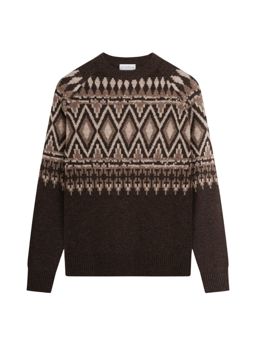 Ballantyne Intricate Geometric Pattern Crew Neck Sweater