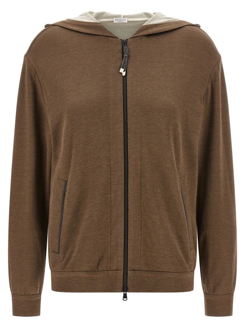 Brunello Cucinelli Mélange Cotton-Silk Blend Hoodie With Signature Zip Puller