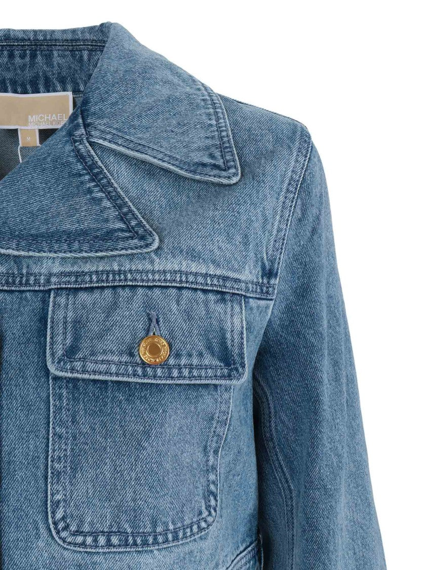 Michael Kors Cropped Denim Gold Hardware Jacket