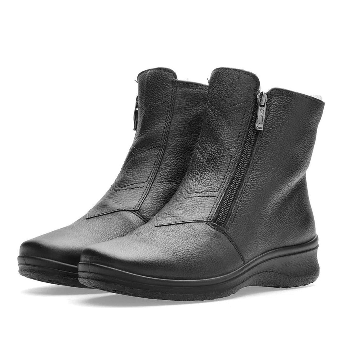 Ara Black München Leather Wedge Boots