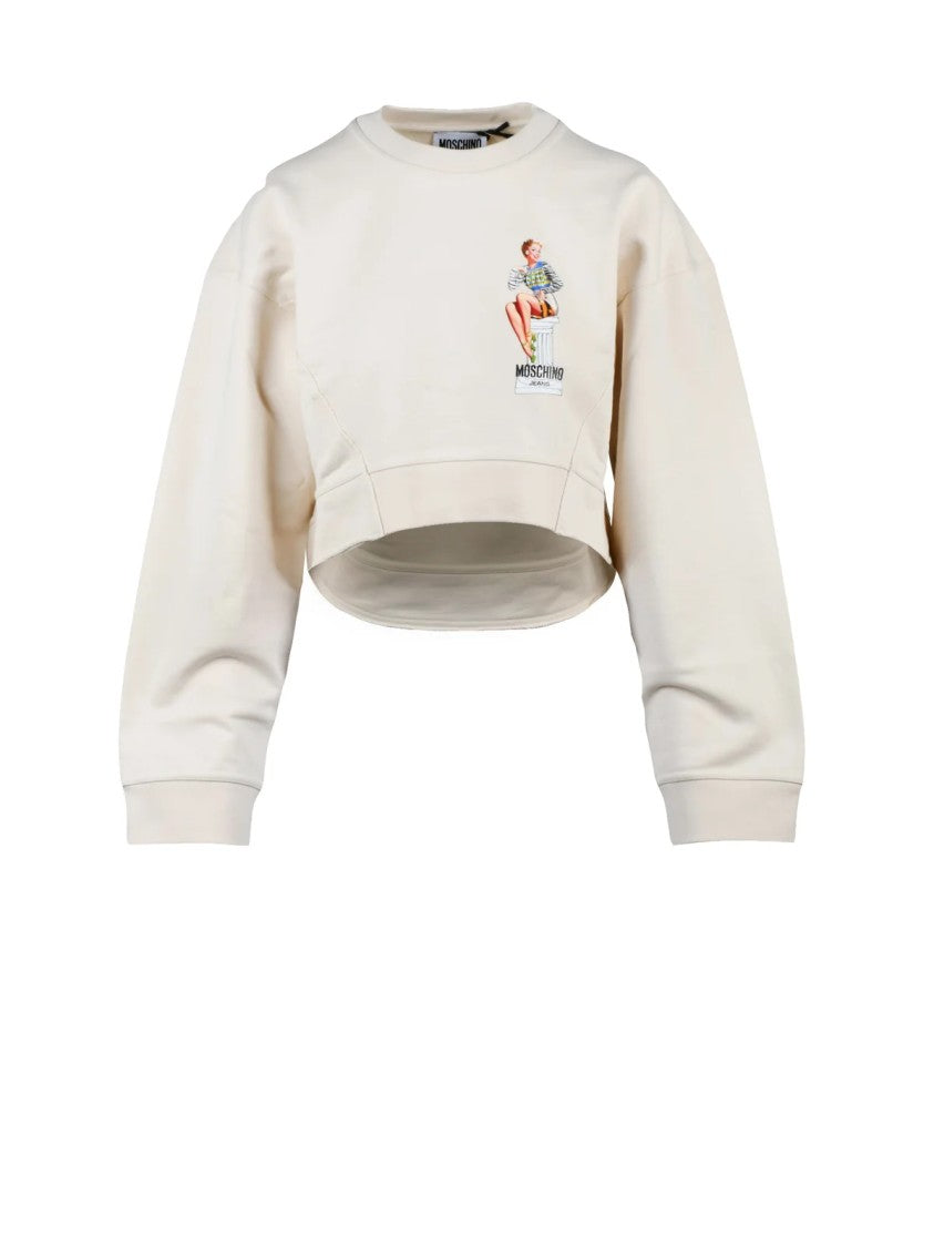 Mo5ch1no Jeans Cropped Crewneck Sweatshirt With Playful Graphic