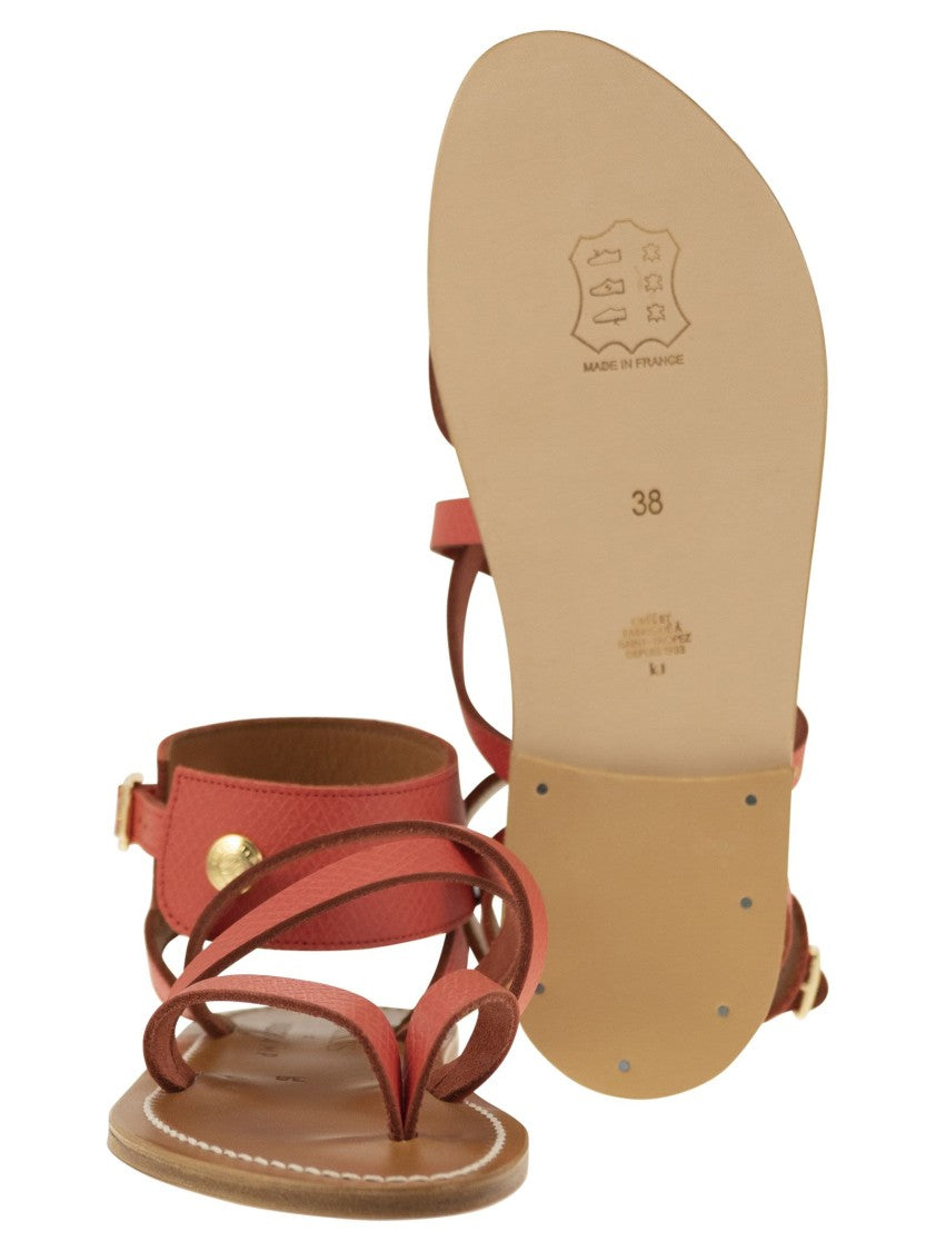 Longchamp Crisscross Strap Leather Sandals With Adjustable Ankle Band