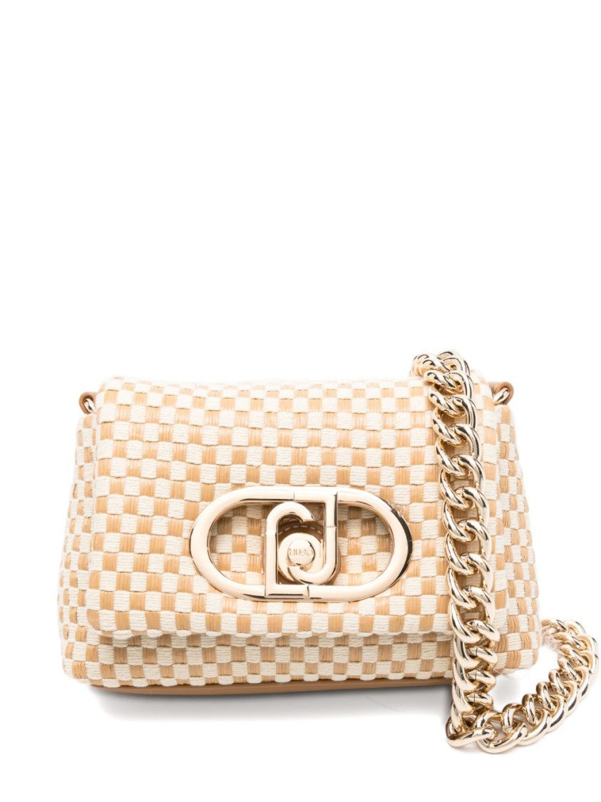 Liu Jo Beige Woven Logo Chain Shoulder Bag