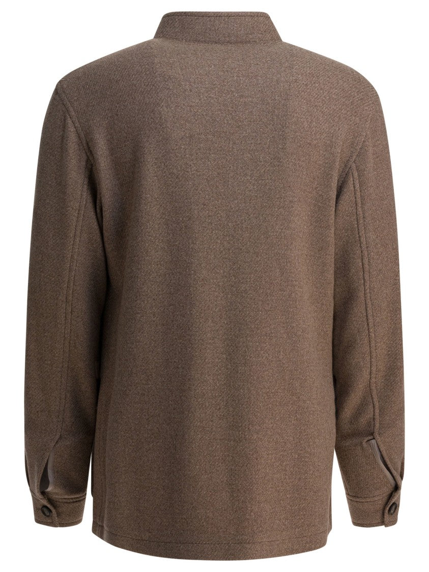 Tagliatore Brown Wool Blend Coat With Stand Collar