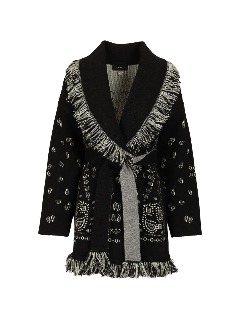 Alanui Fringed Bandana Jacquard Cardigan With Shawl Collar