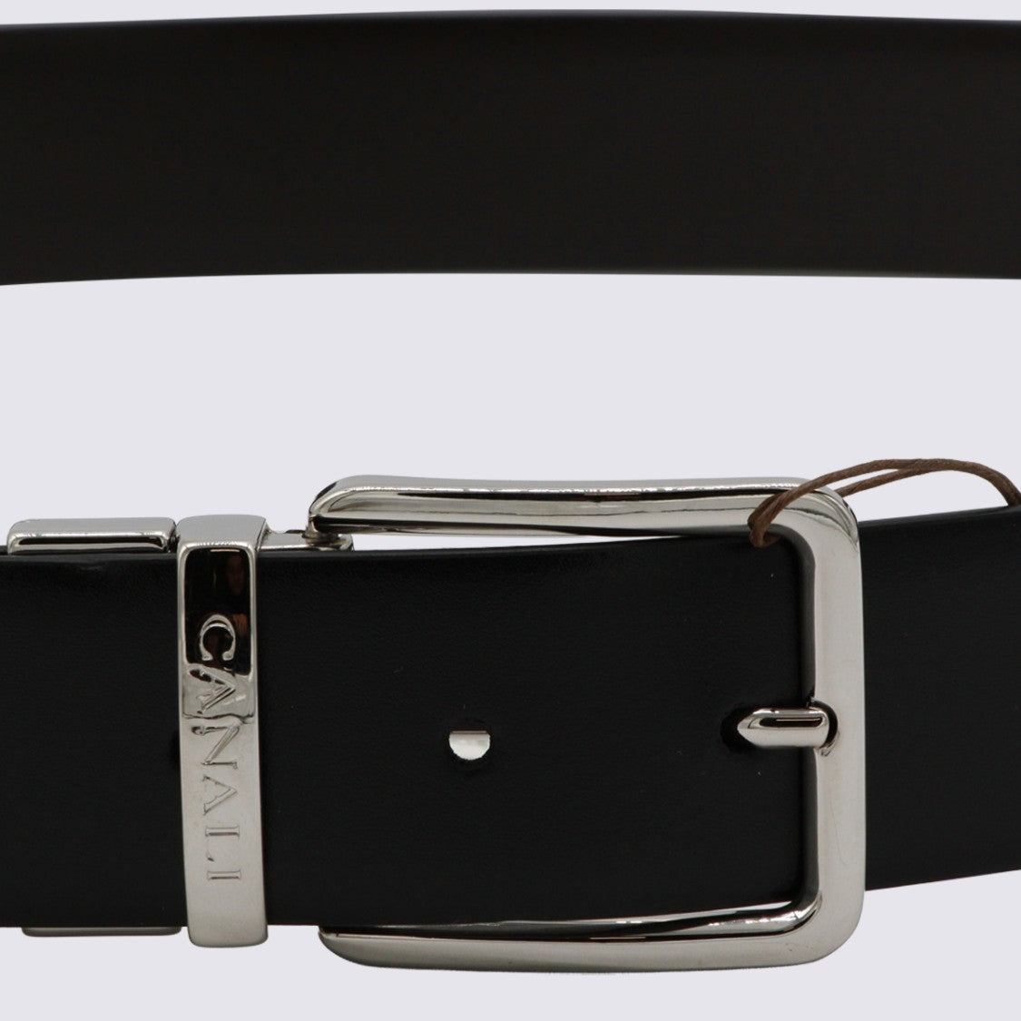 Canali Minimalist Black Belt With Polished Silver Buckle