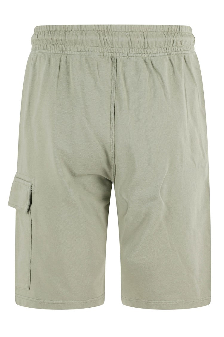 C.P. Company Moss Gray Light Fleece Cargo Lens Drawstring Cotton Shorts