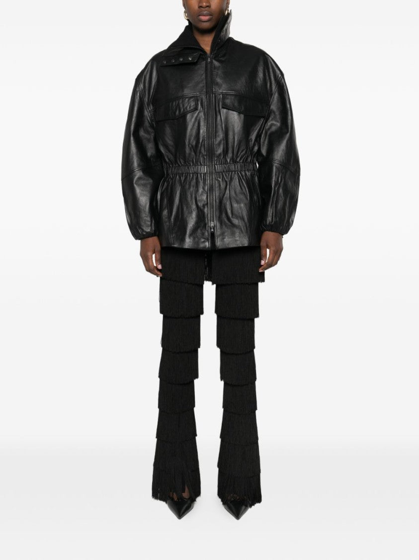 The Frankie Shop Black Popper Funnel Collar Leather Leather Jacket