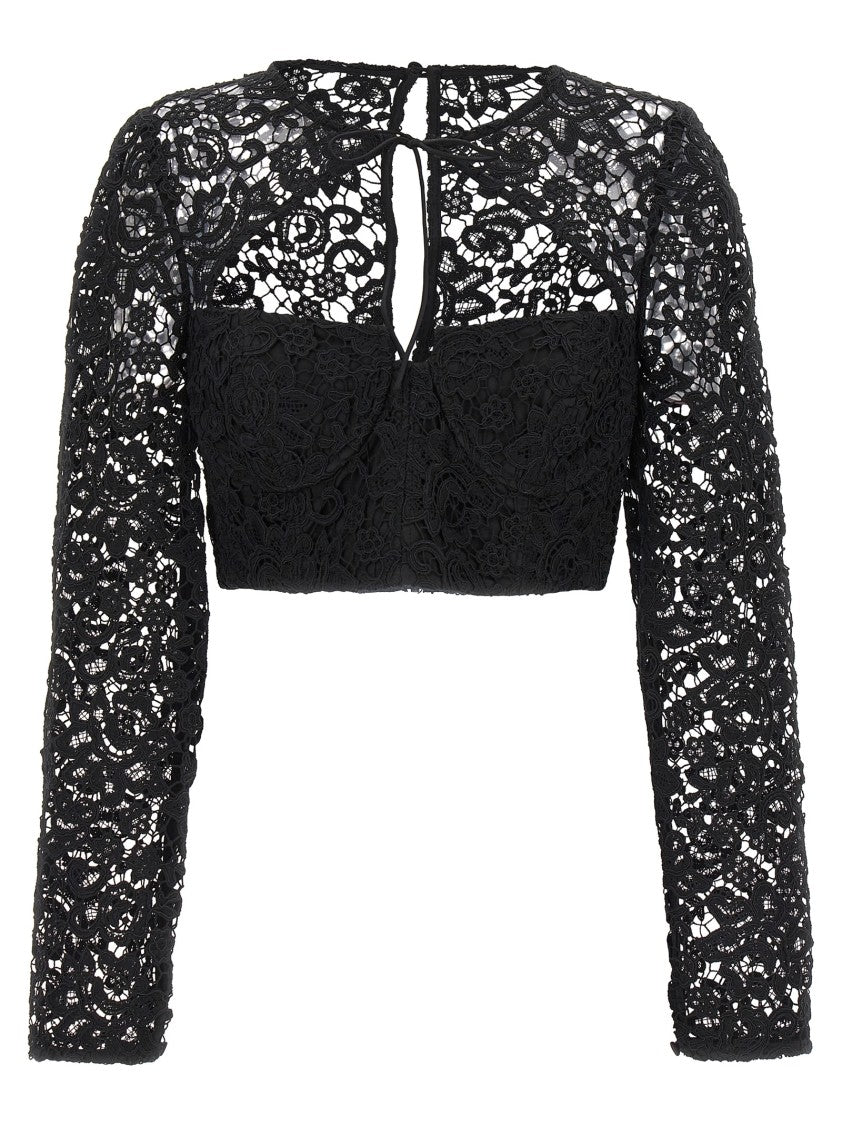 Self-Portrait Black Lace Tie Neck Crop' Top