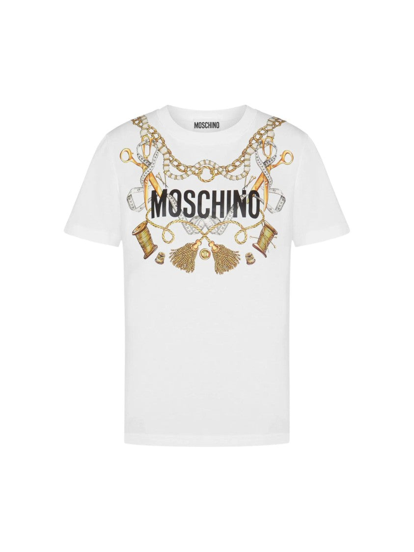 Moschino Short-Sleeve Jersey Cotton T-Shirt Tailoring Elements