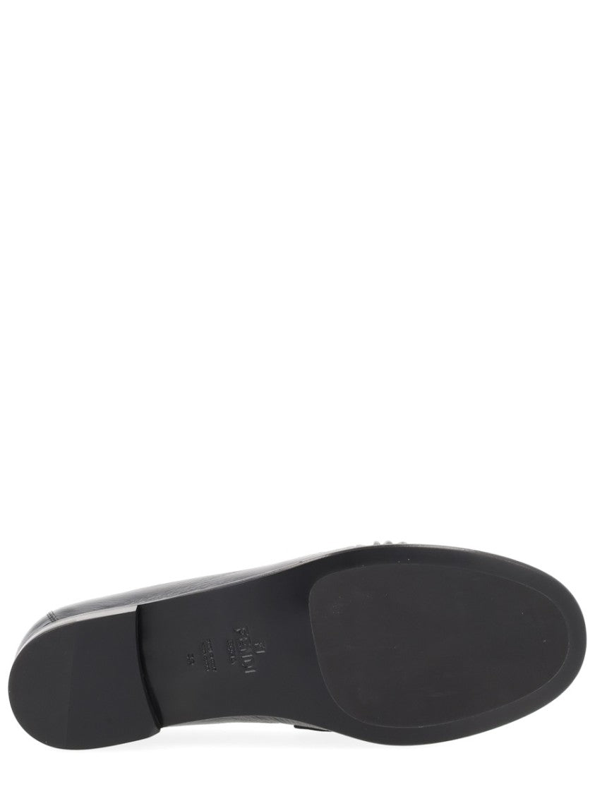 Fendi Leather Baguette Rounded Toe Loafers